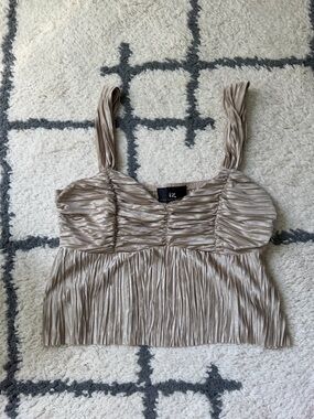 Byer California Metallic Taupe Pleated Crop Top